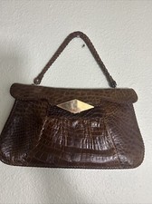 Vintage Brown Alligator Clutch Purse Metal Clasp 13.5x8x2.5