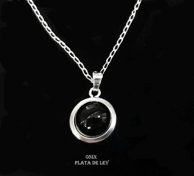 COLLAR COLGANTE PLATA de LEY con Ónix negro y Cadena Plata 925 45 cm y Estuche - Imagen 2 de 3