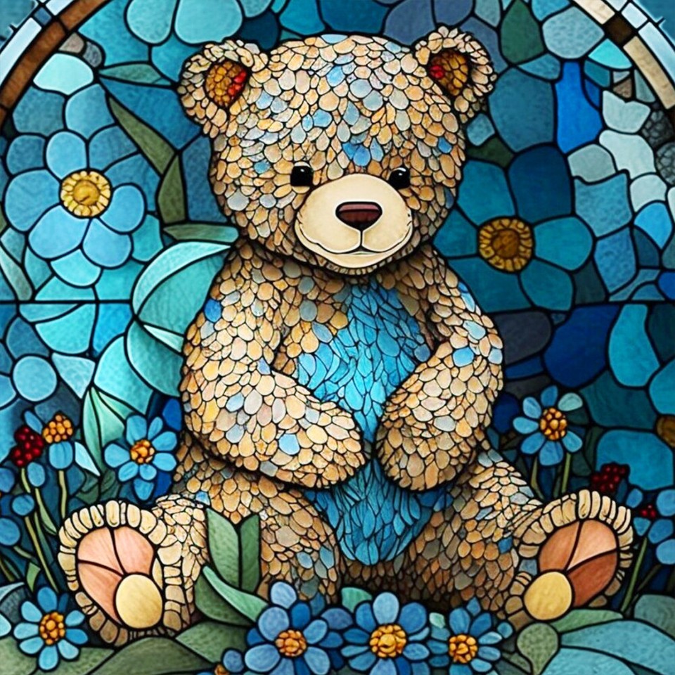 it 5D DIY Full Round Drill Diamond Painting Stained Glass Bear Kit