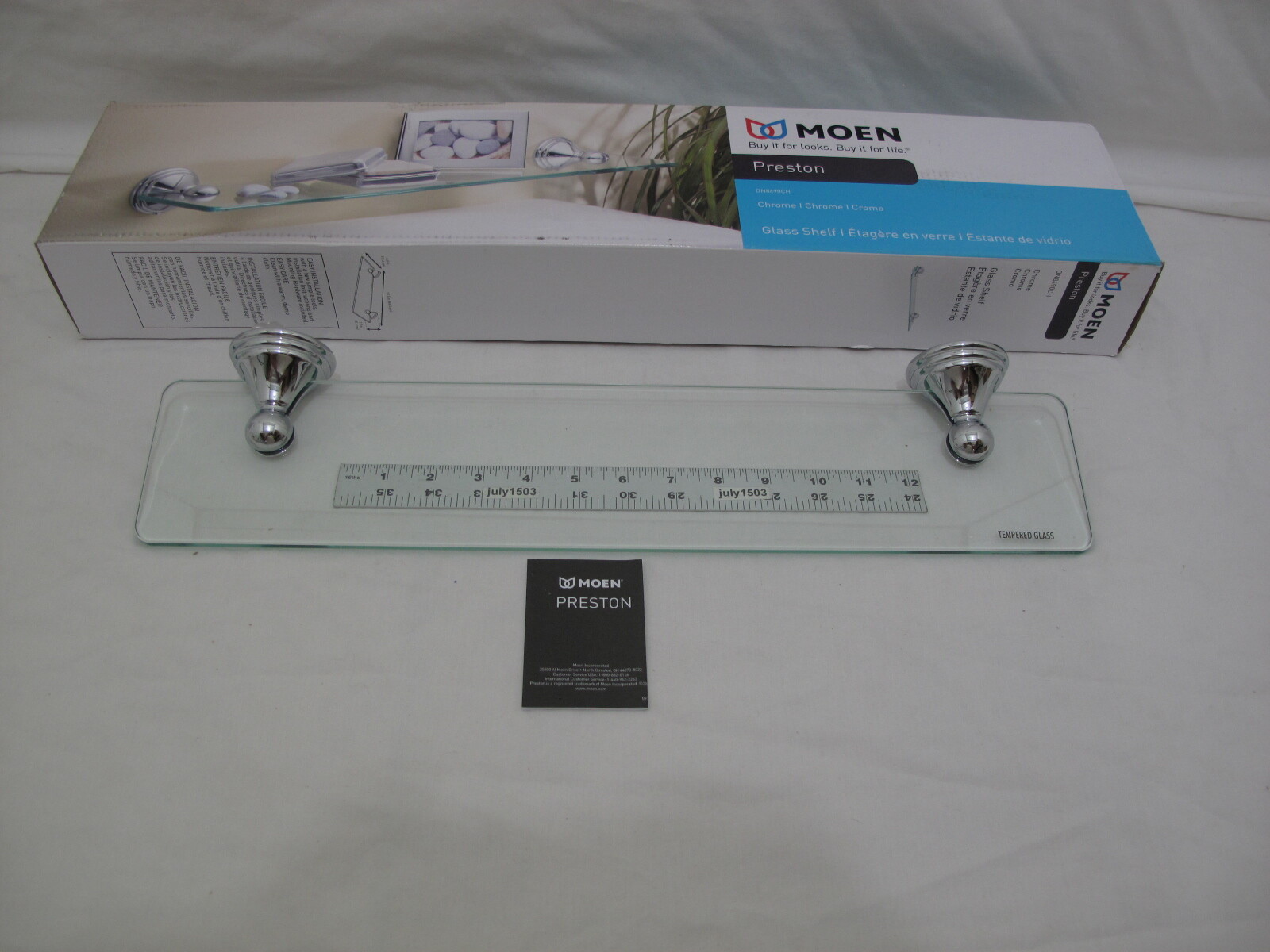 (1) NEW Moen Preston 19" Glass Bath Shelf - CHROME - DN8490CH