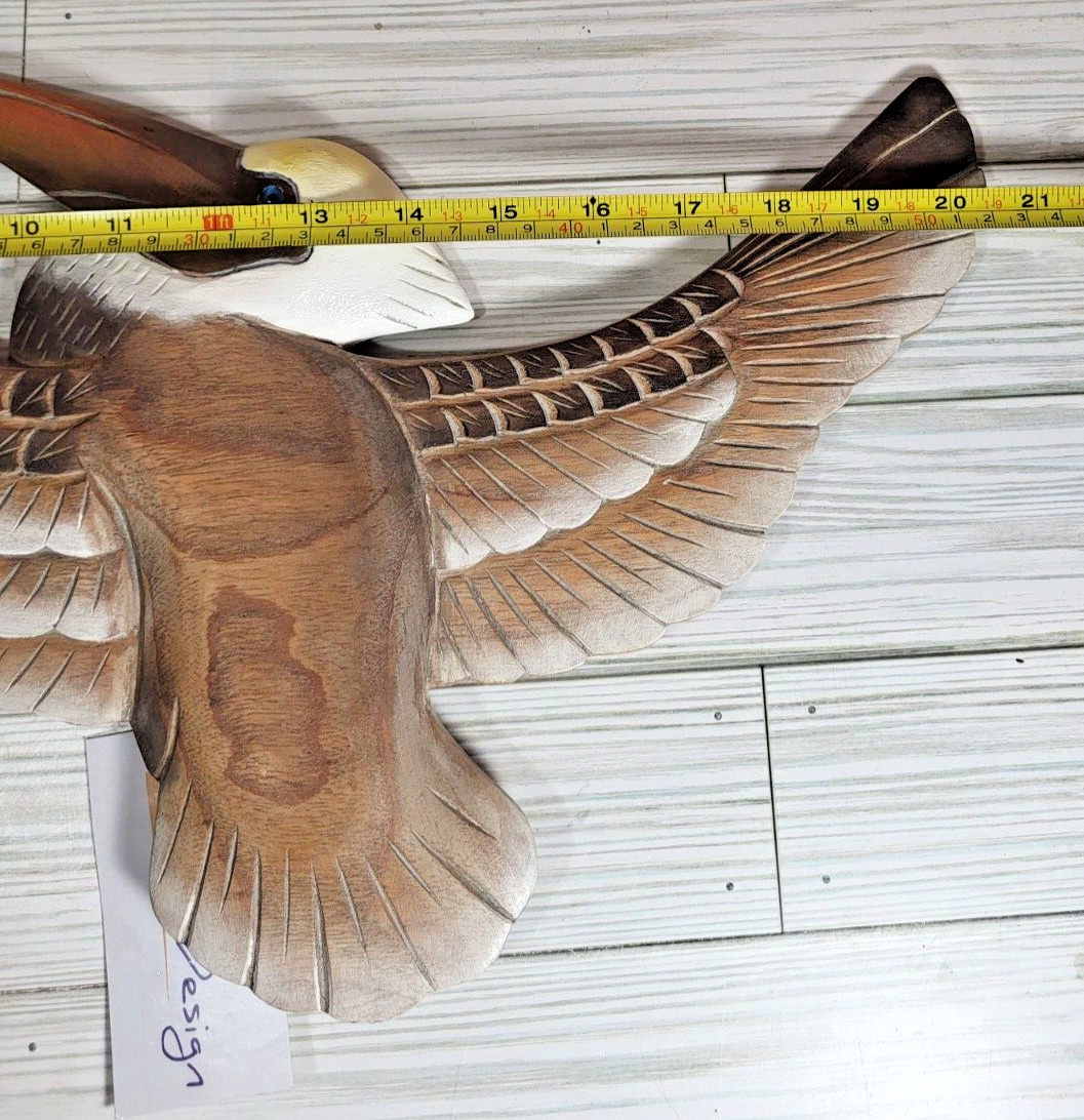 T.I. Design Hand-carved Wood Flying Pelican | Wall Décor Natural Wood Finish