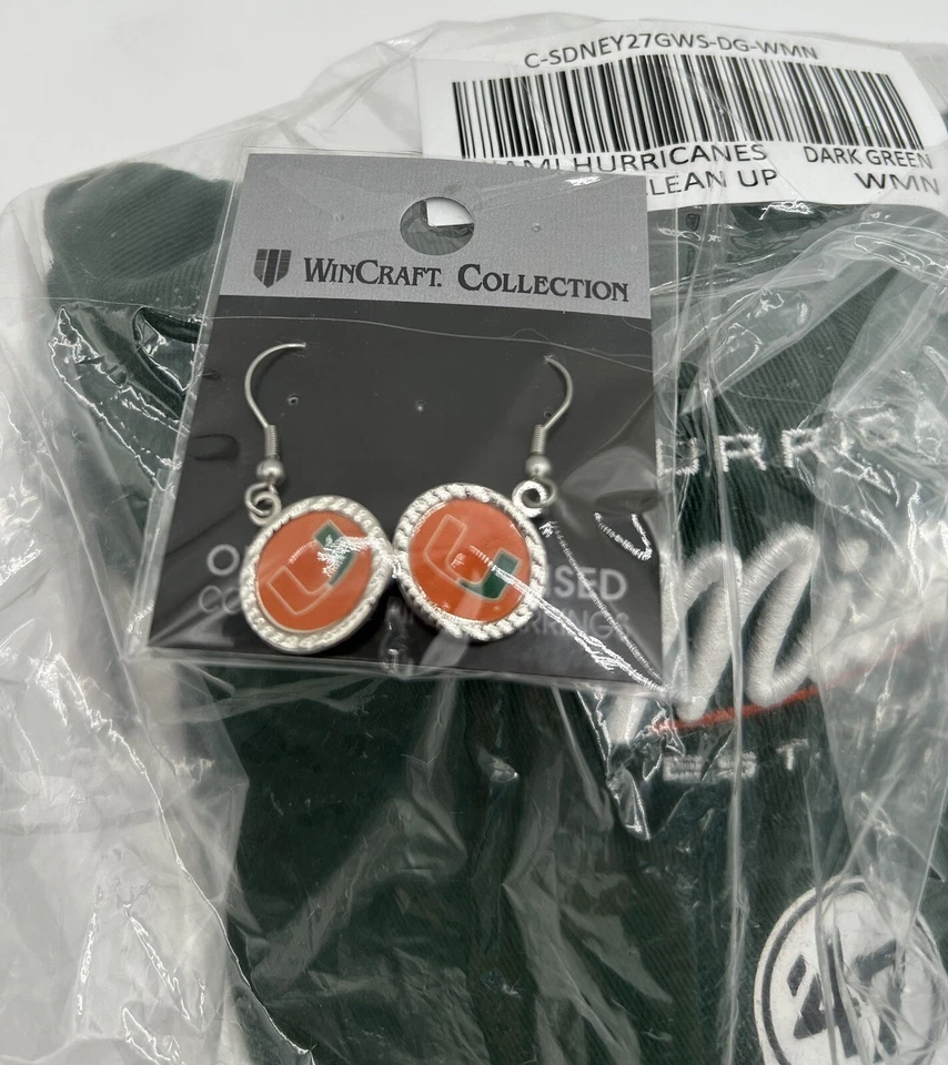 Woman’s Miami Hurricanes NCAA '47 Brand Green Adjustable Hat & Earrings - Image 3 of 4