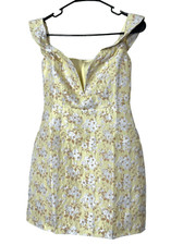 Lulus Favorite Song Yellow Floral Jacquard Off-The Shoulder Mini Dress S NWT