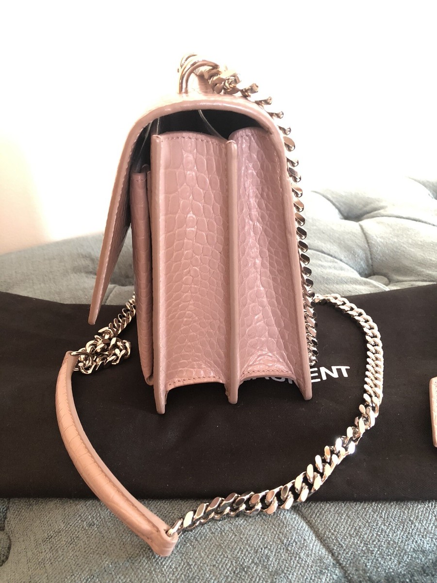 YSL Saint Laurent Monogram Collège Sunset Medium Croc-embossed Bag