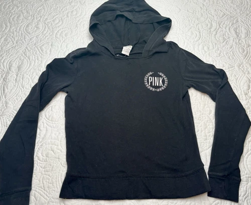 UNDERCOVER Felpa donna Victoria's Secret ROSA con cappuccio logo nera leggera taglia XS