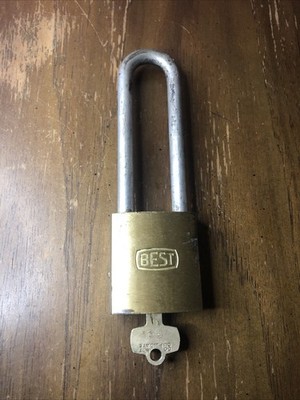 Vintage Best Brass Padlock w/Key - Long Shackle