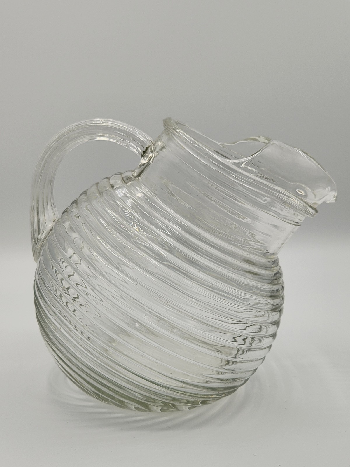 Vintage Small Anchor Hocking Manhattan Ribbed Ball Tilt Clear Glass Pitcher