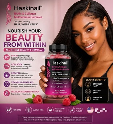 Biotin Collagen Gummies Hair Skin Nails Vitamins Multivitamin Raspberry 60 Count