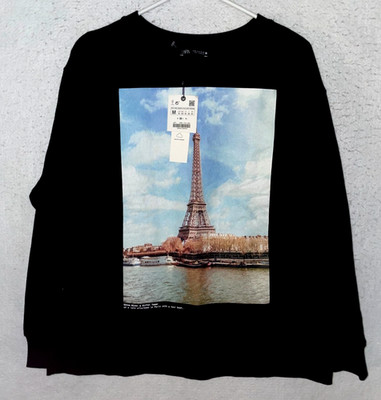 Zara Sweatshirt PARIS Seine River & Eiffel Tower 75018 France fleece long sleeve