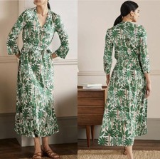 NWT Boden Kaftan Midi Dress Women's US 12R UK 16R Cream Palm Forest  3/4 Sleeve