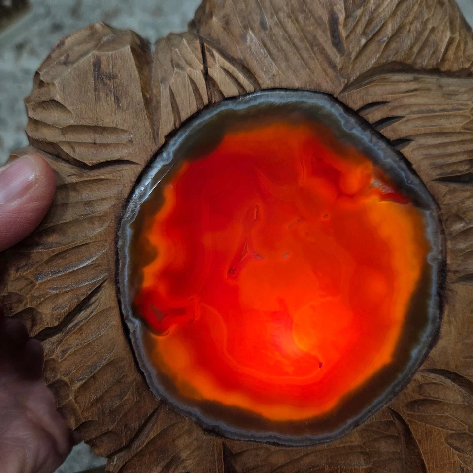 Hand Carved Wooden Bear Lamp with Agate Glow Light Rustic Cabin Decor - Image 4 of 4