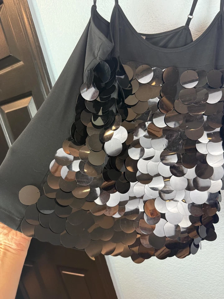 Camiseta sin mangas Kenneth Cole Reaction para mujer pequeña lentejuelas fiesta club sin mangas brillante Foto 4 de 4