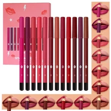 12Pcs Matte Waterproof Lip Liner Crayon Pencils Set Packs for Shaping & Sculp...