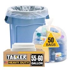 55 Gallon Clear Trash Bags, (50 Bags w/Ties) ...