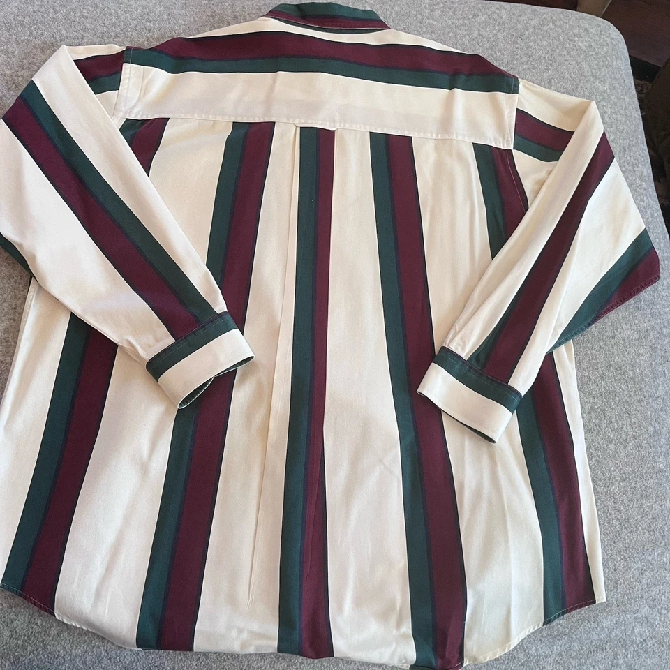 Roundtree & Yorke XL Button Down Ivory Burgundy Grn Canyon Cloth Chest 55 1/2 In - Image 4 of 4