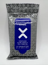 9 PACKS of 10 ZEHN-X Antiseptic Sanitizing Wipes Contains Aloe Vera