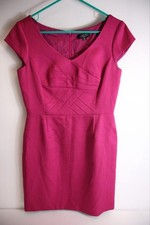 Tahari ASL Women 8 Petite Career Dress Pink V Neck Cutout Lined EUC