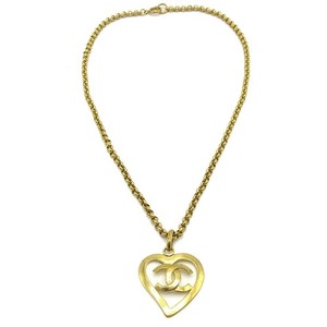 Authentic Chanel Cc Heart Pendant Metal Gold Gold_Plated Necklace Jewelry