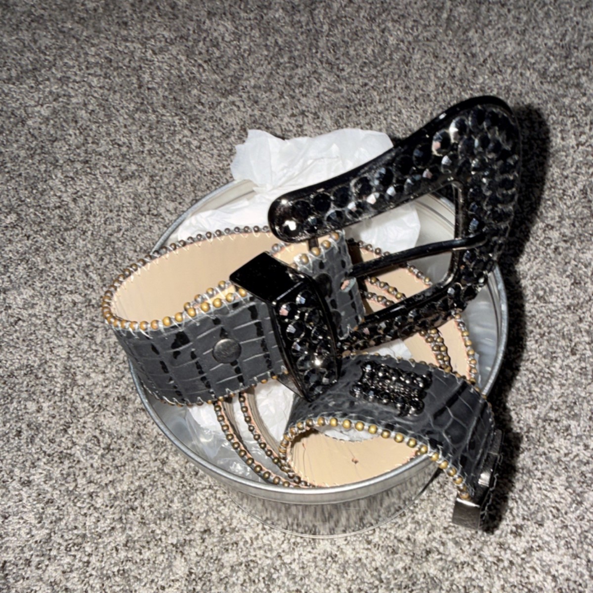b.b.simon Gray Black Crocodile Rhinestone Studded Women