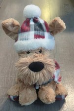 Gentle Treasures Plush Dog Terrier Winter Hat  Scarf 14  Brown Soft Plush Toy