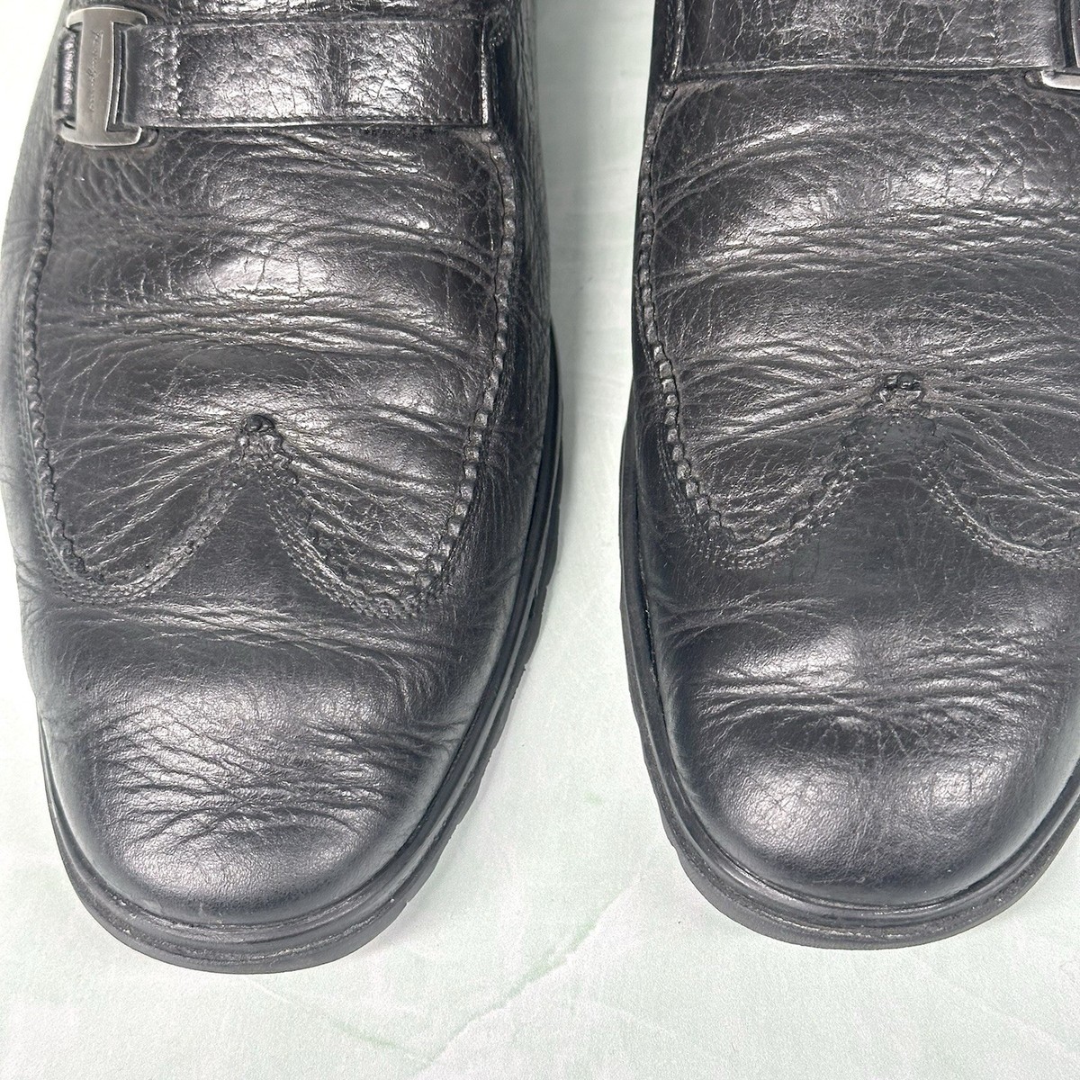 Salvatore Ferragamo Loafers Black Pebble Leather Wingtip 