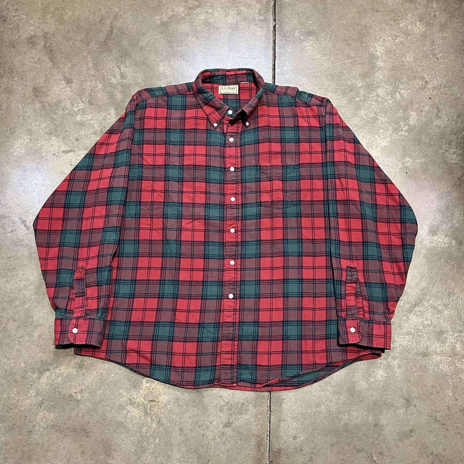 Vintage LL Bean Shirt Mens XL Red Green Plaid Flannel Cotton Outdoor Hiking USA