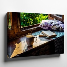 Cozy Rustic Scene Featuring A White Ceramic Coffee Cup Wall Art Canvas Print