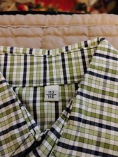 US 4/5 German Style BOYS Shirt.Plaid Green OKTOBERFEST, 1/4 arm, Collar Cotton