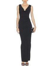 Nookie Crush Drape Elegant Black Cowl Neck Maxi Dress - M NWT