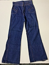 Unique Vintage 1970's Cotton Denim Bell Bottom hippie Jeans w/ Patch Pockets 32"
