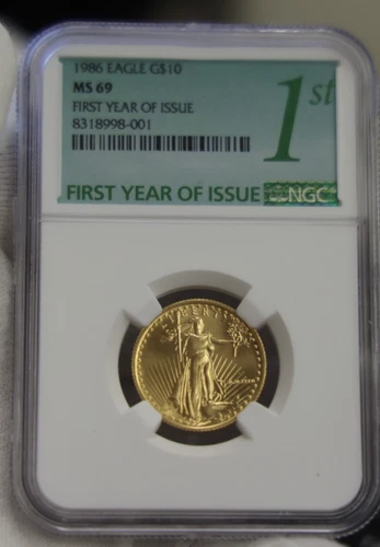 1986  US $10 Gold Eagle 1/4th NGC MS69 First Year of Issue