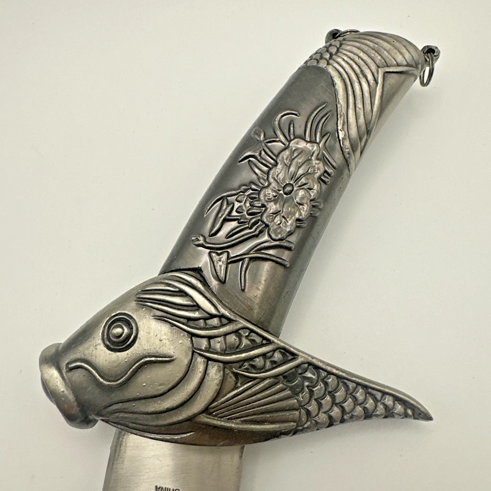 Hoja de funda de daga de pez china grabada, hoja de 9", 14" con mango detalles rojos Foto 4 de 4