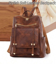 Women s Brown Solid Backpack Zip Top Handle Adjustable Strap Pockets Gold