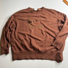 Nike Air Womens Brown Oversized Crewneck Sweatshirt Embroidered Logo Small