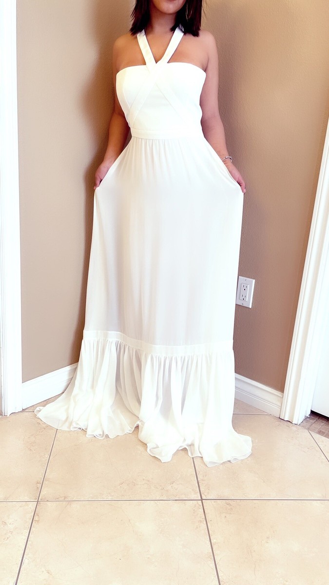 bcbg ruffle halter dress Ruffle Halter Chiffon Gown
