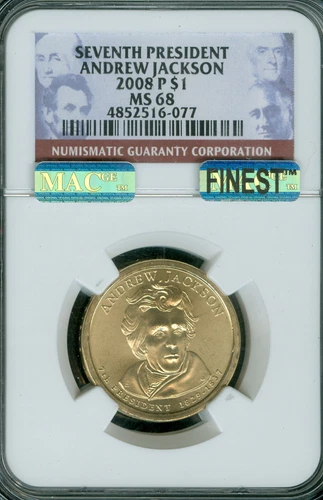 2008 P ANDREW JACKSON PRES. DOLLAR NGC MS68 PQ BUSINESS POP 8 MAC SPOTLESS *