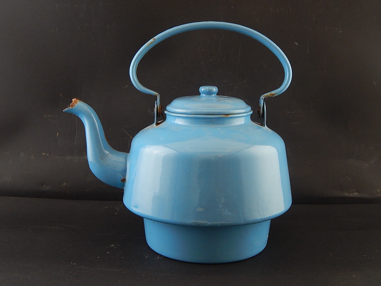 Antique Large Kettle Boiler Metal Enamelled Turquoise Country Chic