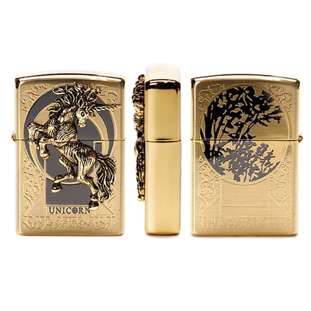 Zippo Unicorn Gold Lighters Genuine Original Packing 6 Flints set