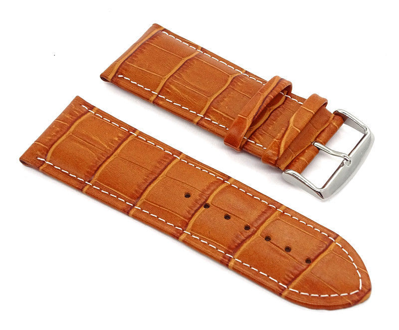 Bracelet De Montre En Cuir Véritable Bleu Motif Crocodile - Largeurs 16-22-24 Mm (2e Choix)