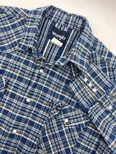 Wrangler Western XL Shirt Blue Plaid Pearl Snap Long Sleeve Rodeo Shirt Cowboy