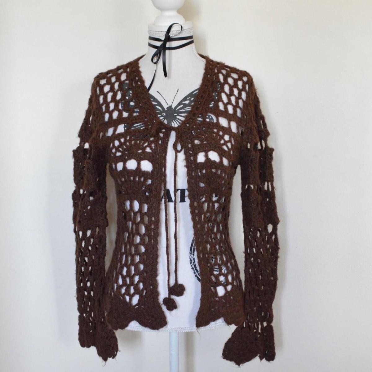 Vintage y2k 00s 2000s brown whimsygoth crochet cardigan Vintage y2k 00s 2000s brown whimsygoth crochet cardigan
