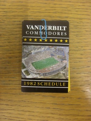1982 American Football Fixture Card: Vanderbilt 'Commodores' University - Footba