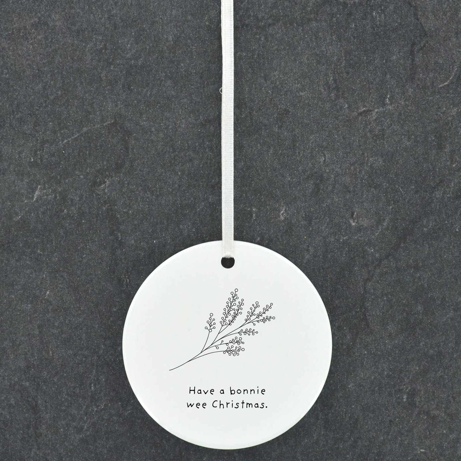 Bonnie Wee Christmas Sprig Line Drawing Ceramic Christmas Bauble Ornament