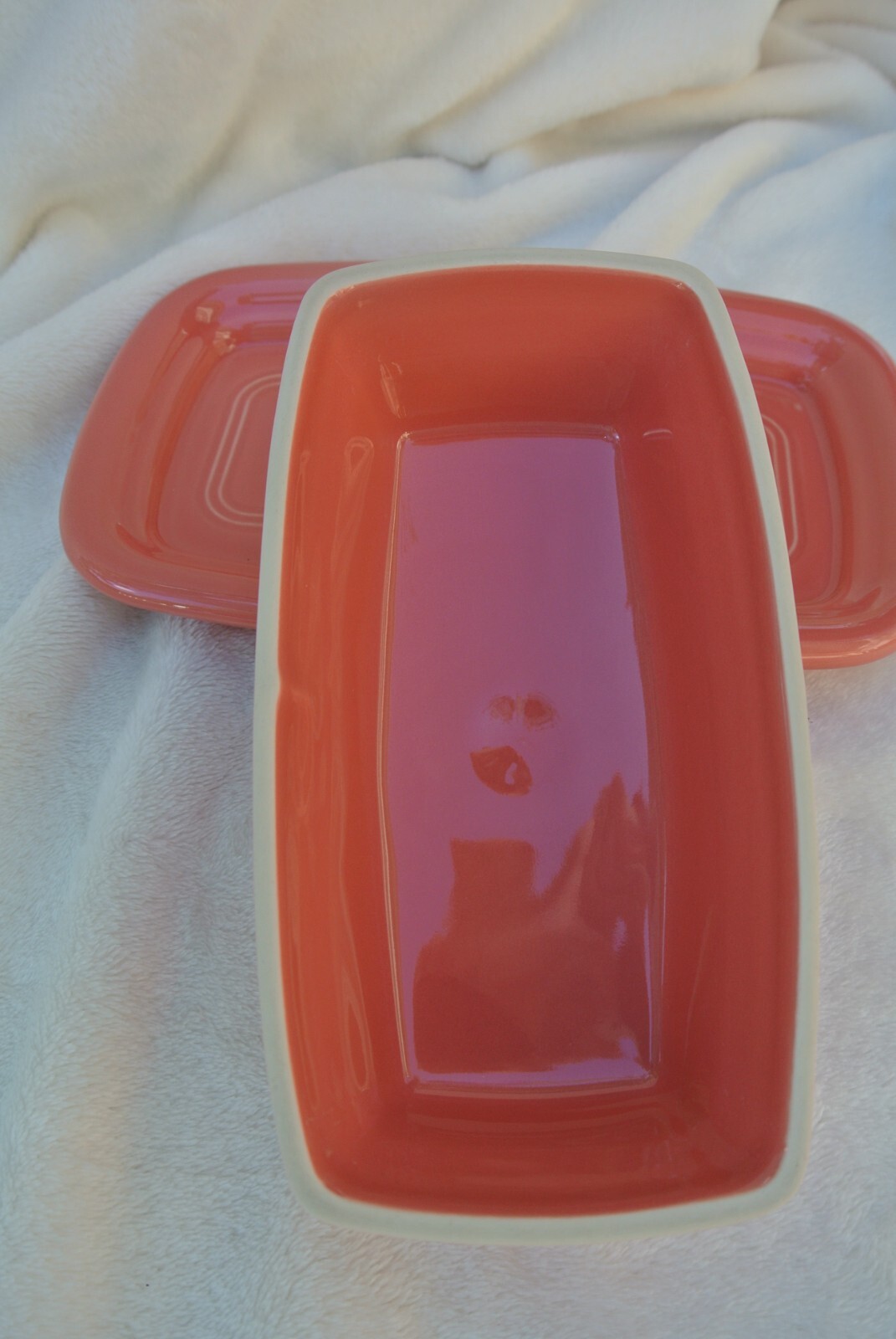 X-LARGE NWT FIESTA COVERED BUTTER DISH IN RETIRED FLAMINGO.