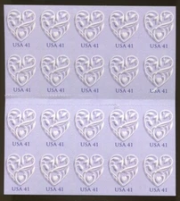 US Pane #4151a 41c Love / Hearts,,  p11111  Not Folded , p41510