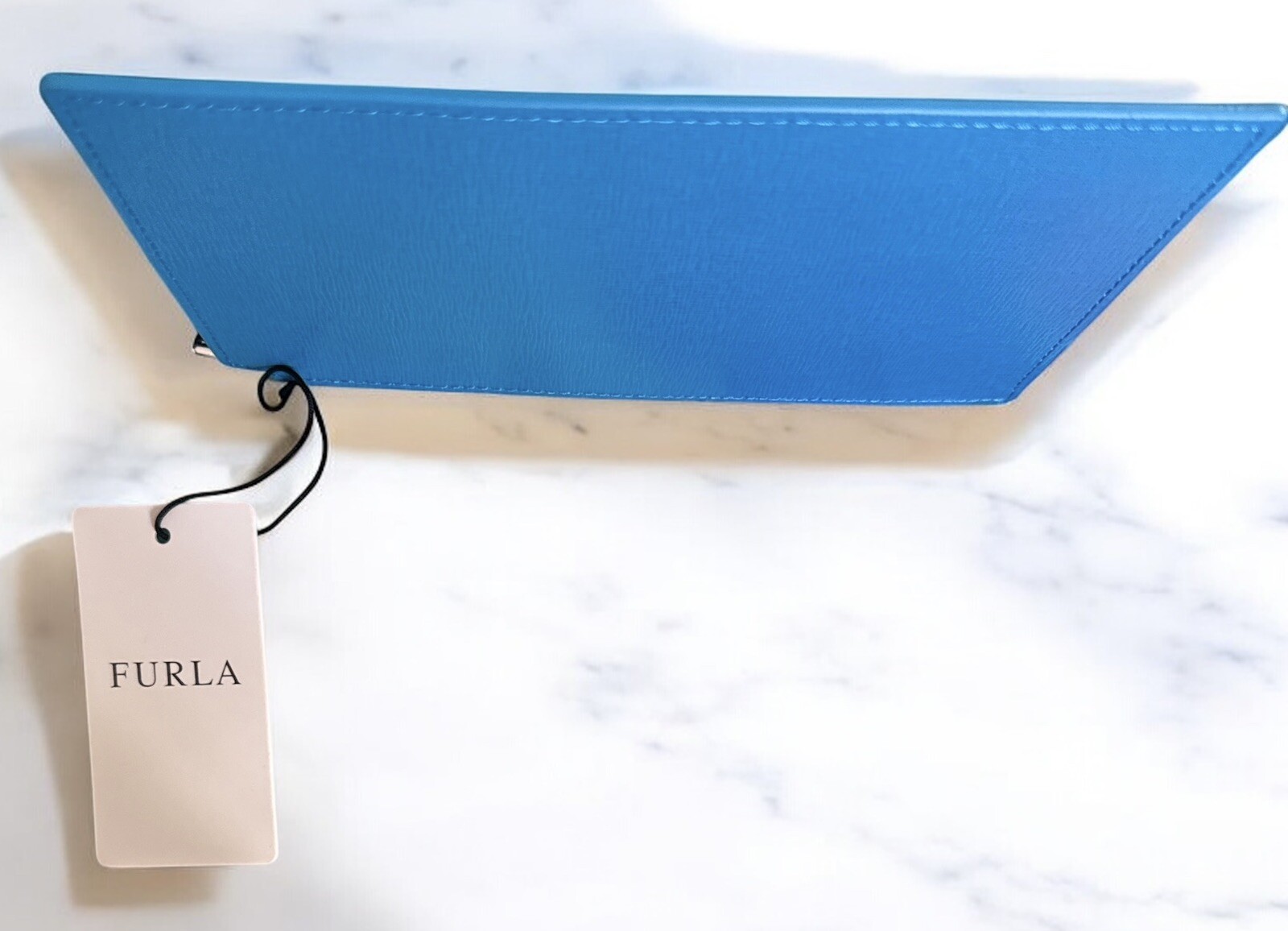 Furla Babylon Leather Pouch With Dust Bag NWT Rare Blue image 3