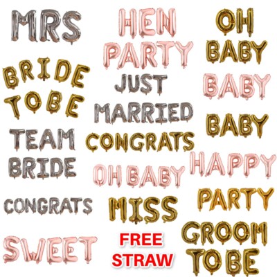 16'' Buchstaben Folienballon BRIDE TO BE, GLÜCKWUNSCH, HURRA, Junggesellinnenabschied Dekoration Ballons 