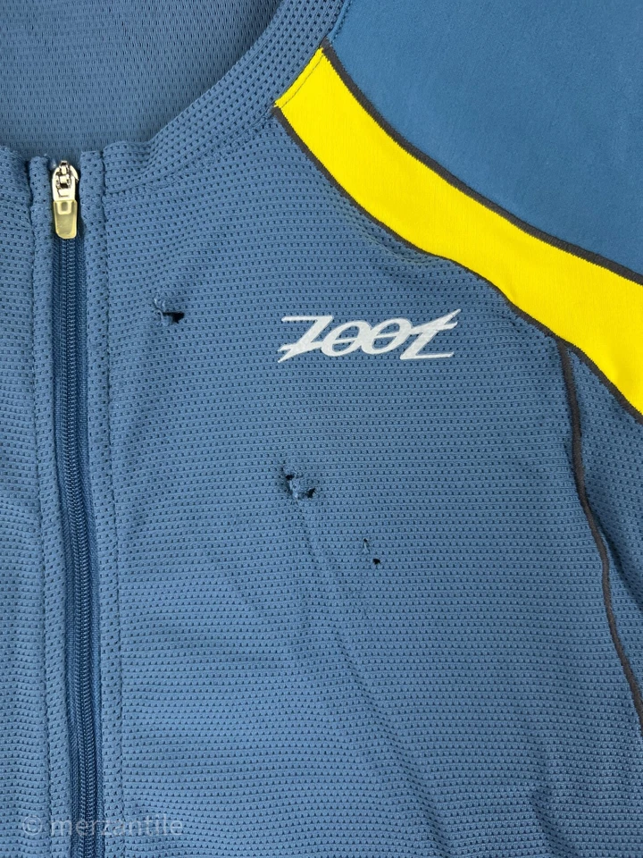 Jersey de ciclismo ZOOT adulto mediano azul amarillo media cremallera sin mangas bolsillos laterales Foto 3 de 4