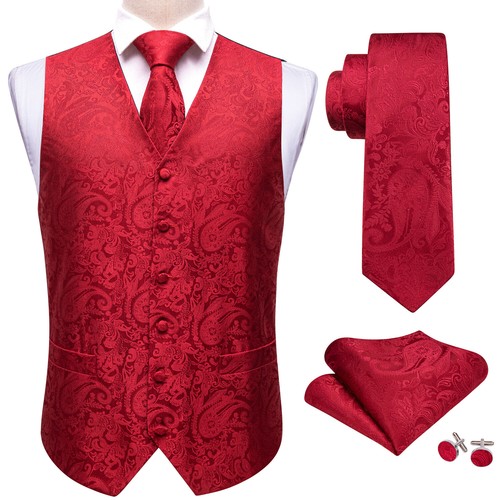 UK Mens Vest Burgundy Red Paisley Suit Silk Waistcoat Tie Cufflinks Set Wedding eBay