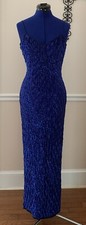 Vintage Lawrence Kazar Silk Sequin Evening Dress Blue Size S